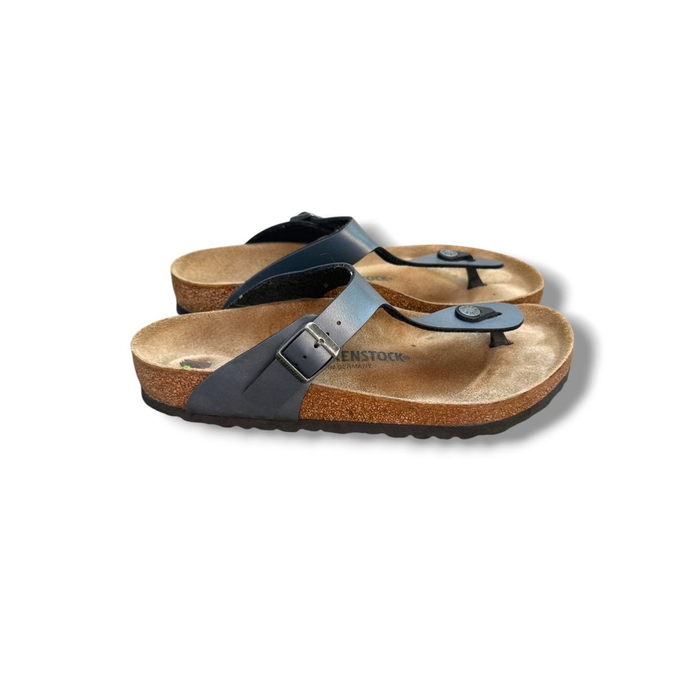 Birkenstock Gizeh Sandals Womens 39 8-8.5 Black Birko Flor Cork Footbed Thong